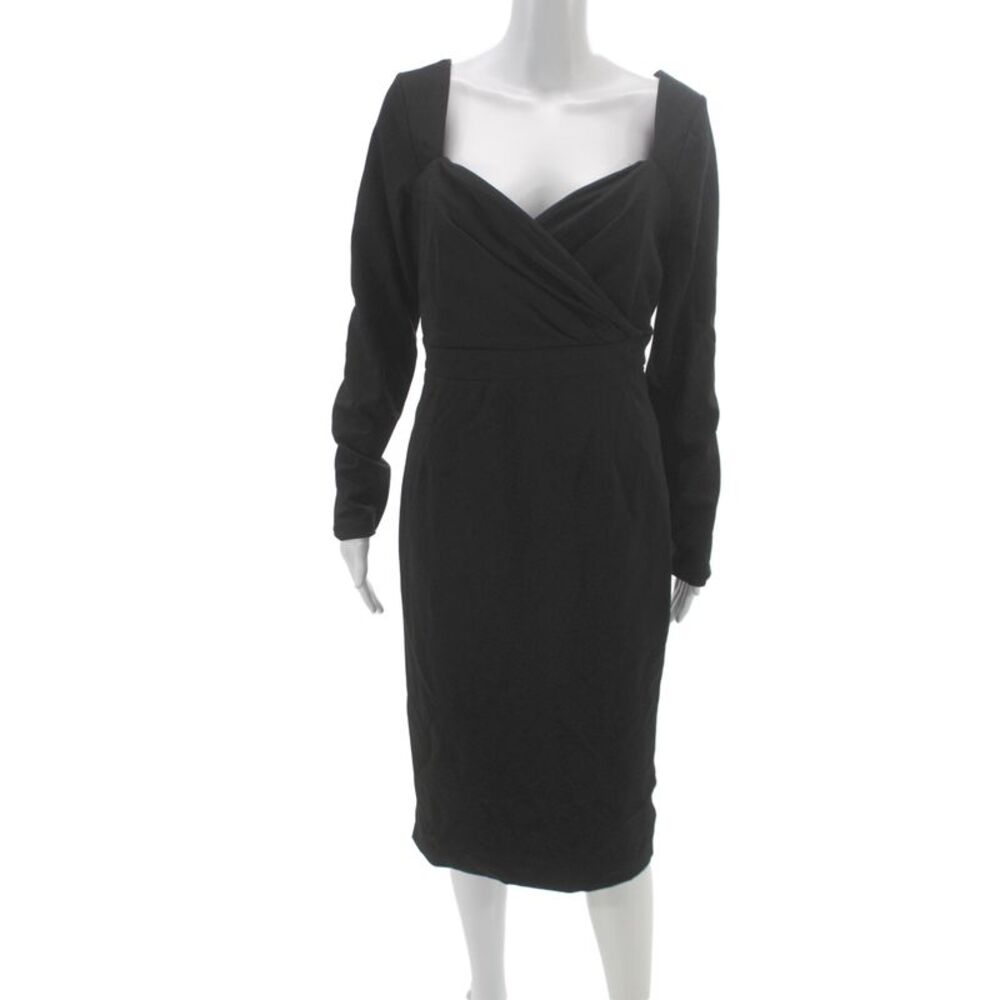 Designer Women Sheath Dress Black Sweetheart Long Sleeve Rayon Size XL